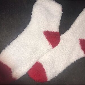 well worn Socks Cozy Plush Crew Socks - White with Red Accents used socks